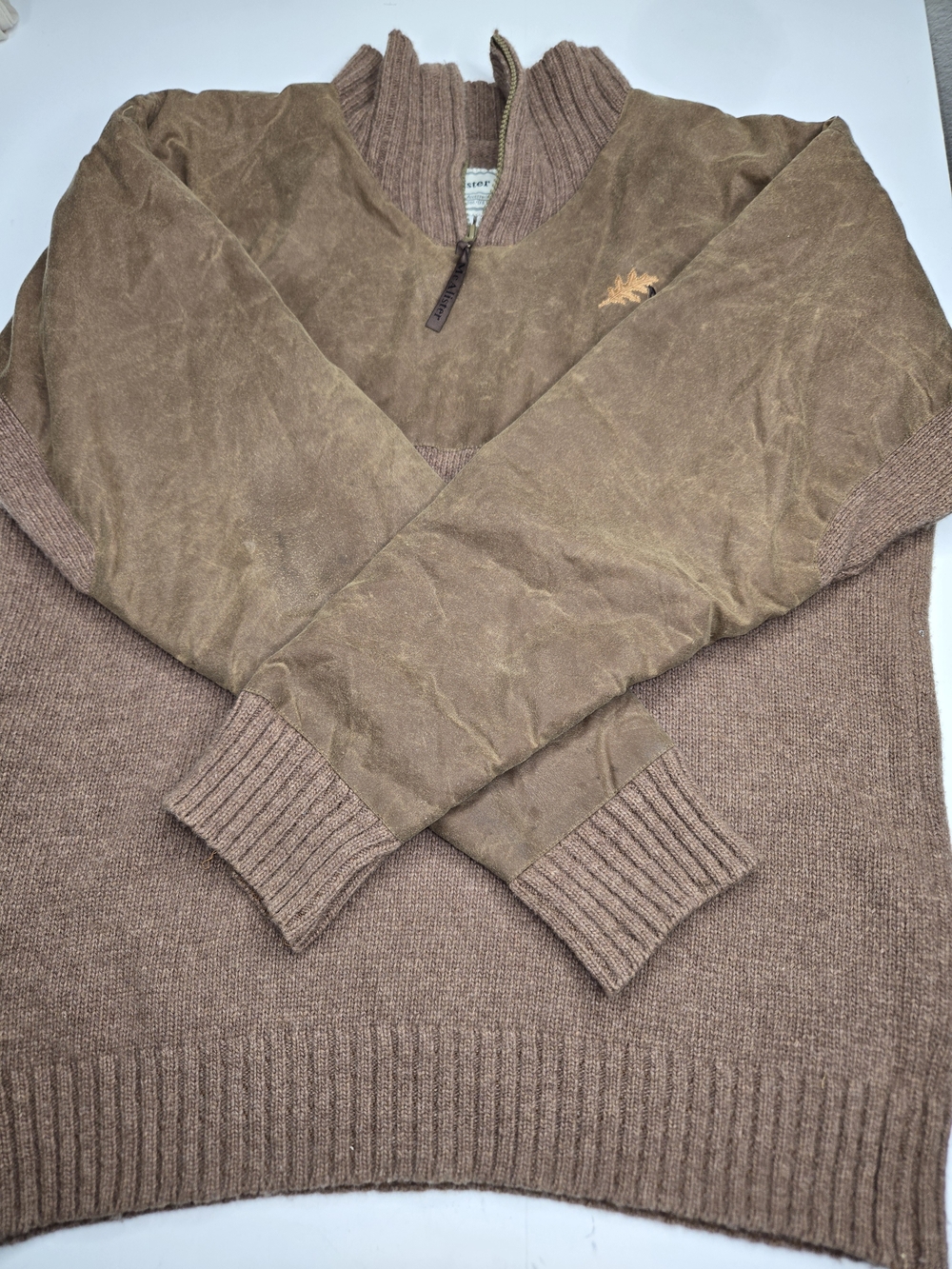 McAlister Vintage Men's Brown Half-Zip Waxed Leather Sweater 100% Wool